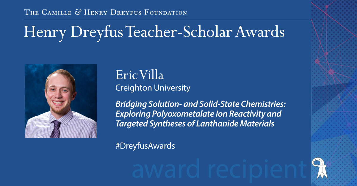 The Camille and Henry Dreyfus Foundation (@dreyfusfndn) on Twitter photo Congratulations to Dr. Eric Villa (<a href="/VillaChemLab/">Eric M Villa</a>) at <a href="/Creighton/">Creighton University</a> for being named a 2023 Henry Dreyfus Teacher-Scholar! <a href="/CreightonCAS/">Creighton University College of Arts and Sciences</a> Congratulations to Dr. Eric Villa (<a href="/VillaChemLab/">Eric M Villa</a>) at <a href="/Creighton/">Creighton University</a> for being named a 2023 Henry Dreyfus Teacher-Scholar! <a href="/CreightonCAS/">Creighton University College of Arts and Sciences</a>