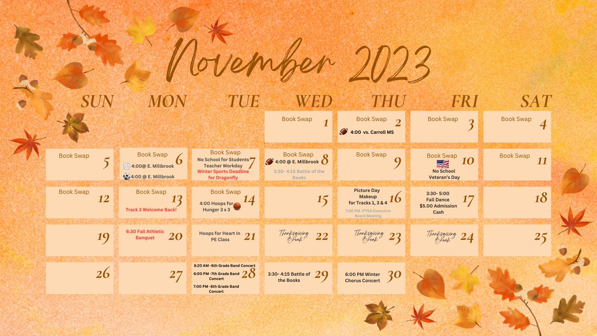 Better Late than Never.. Here is whats going on at PHMS for the Month of November. BUSY month!!