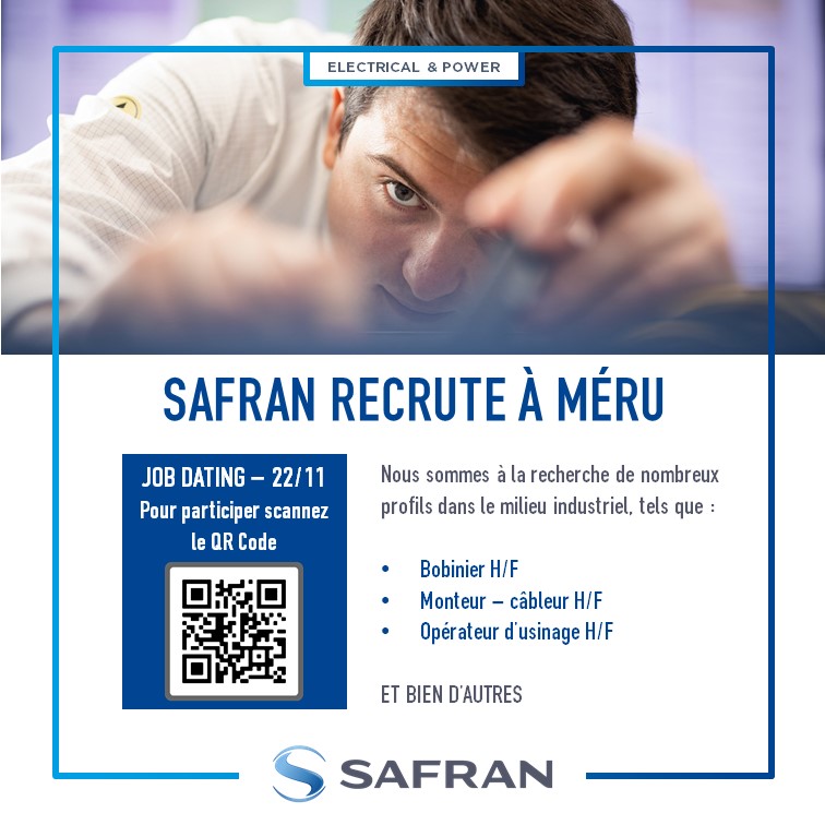 [RECRUTEMENT📢] Safran Electrical &amp; Power recherche ses nouveaux #talents !

Venez nous rencontrer mercredi 22 novembre sur le site de Méru 📍 à l'occasion du job dating.

Pour vous inscrire, il vous suffit de cliquer sur le lien : ow.ly/vv4n50Q21tH