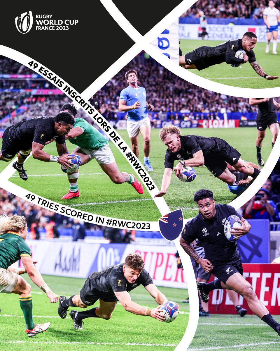 Une attaque de 🔥 L'équipe de Nouvelle-Zélande a inscrit 49 essais lors de la #RWC2023 🤩 --- An attacking team on 🔥 @AllBlacks scored 49 tries in Rugby World Cup 2023 🤩