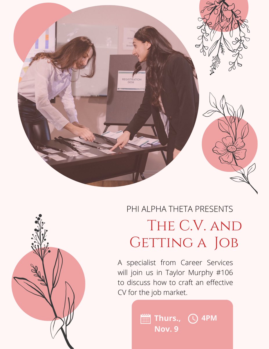 The month of workshops continues! Join us this Thursday in TMH 106 as we discuss CVs and applying for jobs!