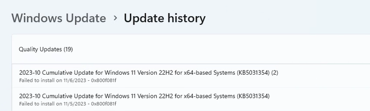 srikaanth_n's tweet photo. Hi @ariaupdated  @IntuneSuppTeam We are experiencing an issue with some computers in our environment with an error 0x800f081f - Do you know about this issue, it is happening randomly on some PCs in our environment, we use WUfB rings for updates management. https://t.co/Ona8dY8rRa