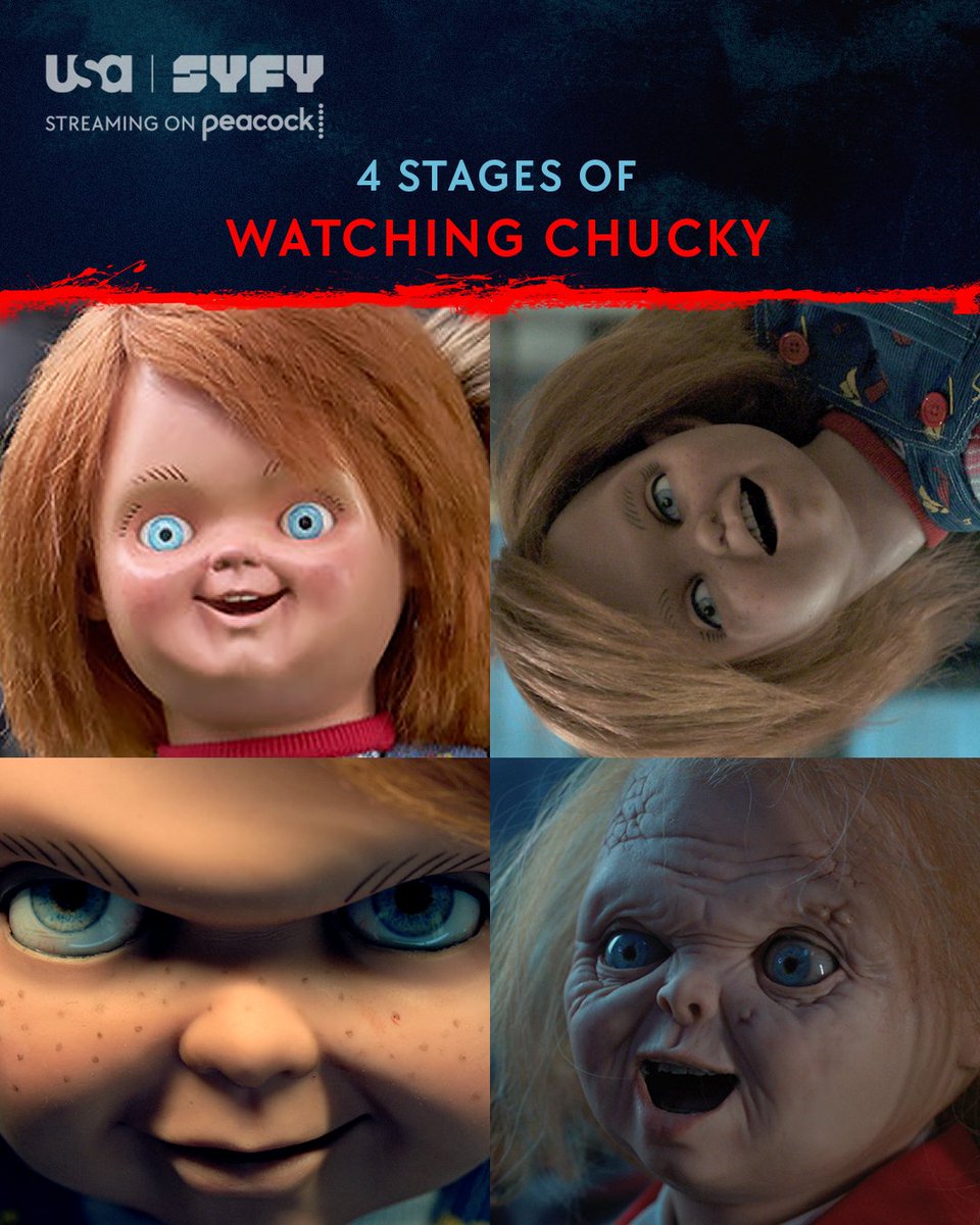 SYFY's tweet image. Us trying to process the events of the first half of Season 3 😦 Stream #Chucky from the beginning on @Peacock.