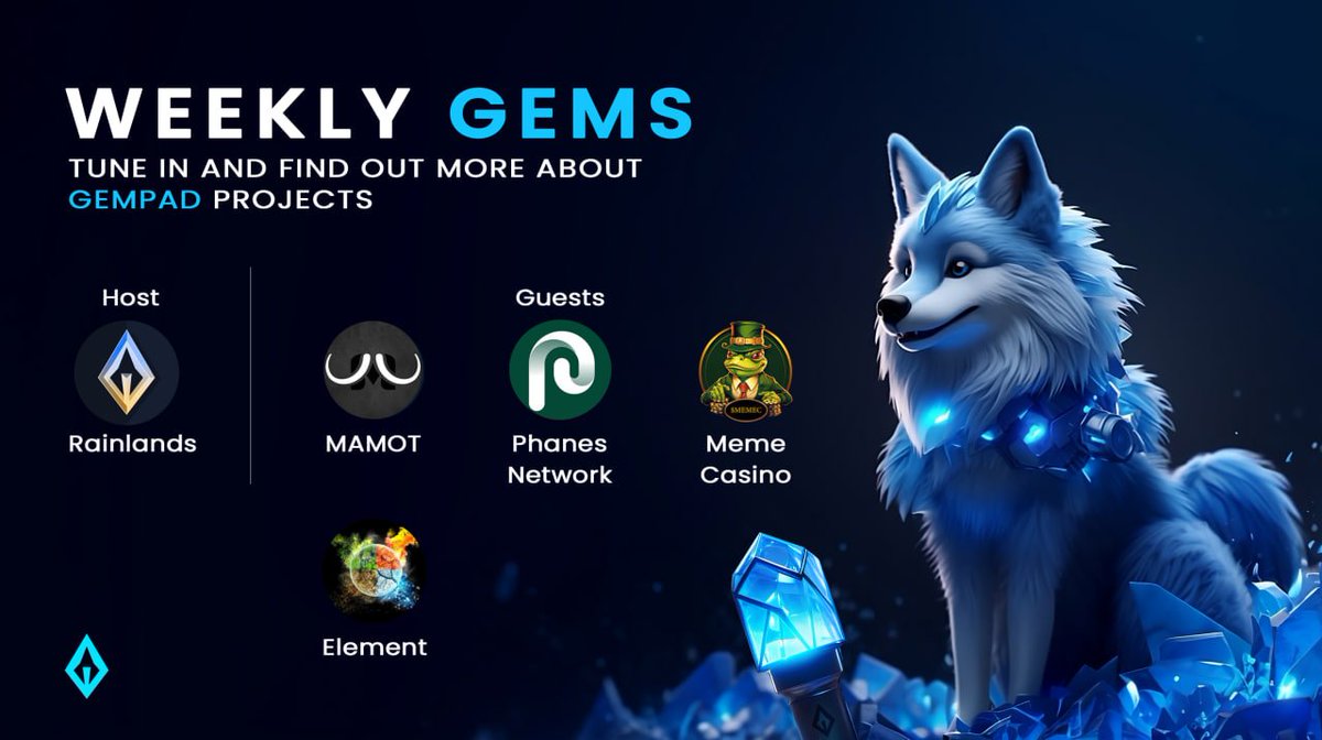 𝗚𝗲𝗺𝗣𝗮𝗱 (@thegempad) on Twitter photo 💎 WEEKLY GEMS ANNOUNCEMENT 💎
⏰ Time and date: 8th of November 3pm UTC
🔶 Venue: binance.com/en/live/video?…
This week we'll have 4 projects sharing the spotlight:
<a href="/cryptostr1k3rs/">CRYPTO-STRIKERS</a>
<a href="/phanes_network/">Phanes Network</a>
<a href="/meme_casino/">Meme Casino 💰</a>
<a href="/zupot267/">WEPPIUM</a>
See you there!😎
#DeFi #Web3 #Launchpad #Blockchain 💎 WEEKLY GEMS ANNOUNCEMENT 💎
⏰ Time and date: 8th of November 3pm UTC
🔶 Venue: binance.com/en/live/video?…
This week we'll have 4 projects sharing the spotlight:
<a href="/cryptostr1k3rs/">CRYPTO-STRIKERS</a>
<a href="/phanes_network/">Phanes Network</a>
<a href="/meme_casino/">Meme Casino 💰</a>
<a href="/zupot267/">WEPPIUM</a>
See you there!😎
#DeFi #Web3 #Launchpad #Blockchain