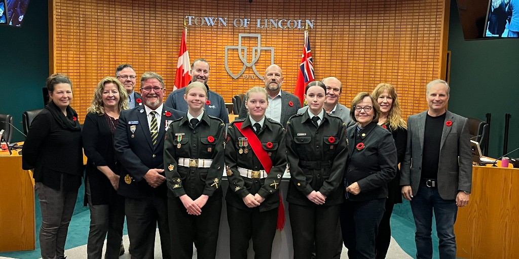 Mayor Easton &amp; Council were joined by Terry Miller from the Royal Canadian Legion, Warrant Officer Smit, Chief Warrant Officer Linehan &amp; Warrant Officer Reynolds from the 1626 West Niagara Army Cadets to delegate to the Committee of the Whole on the importance of Remembrance Day.