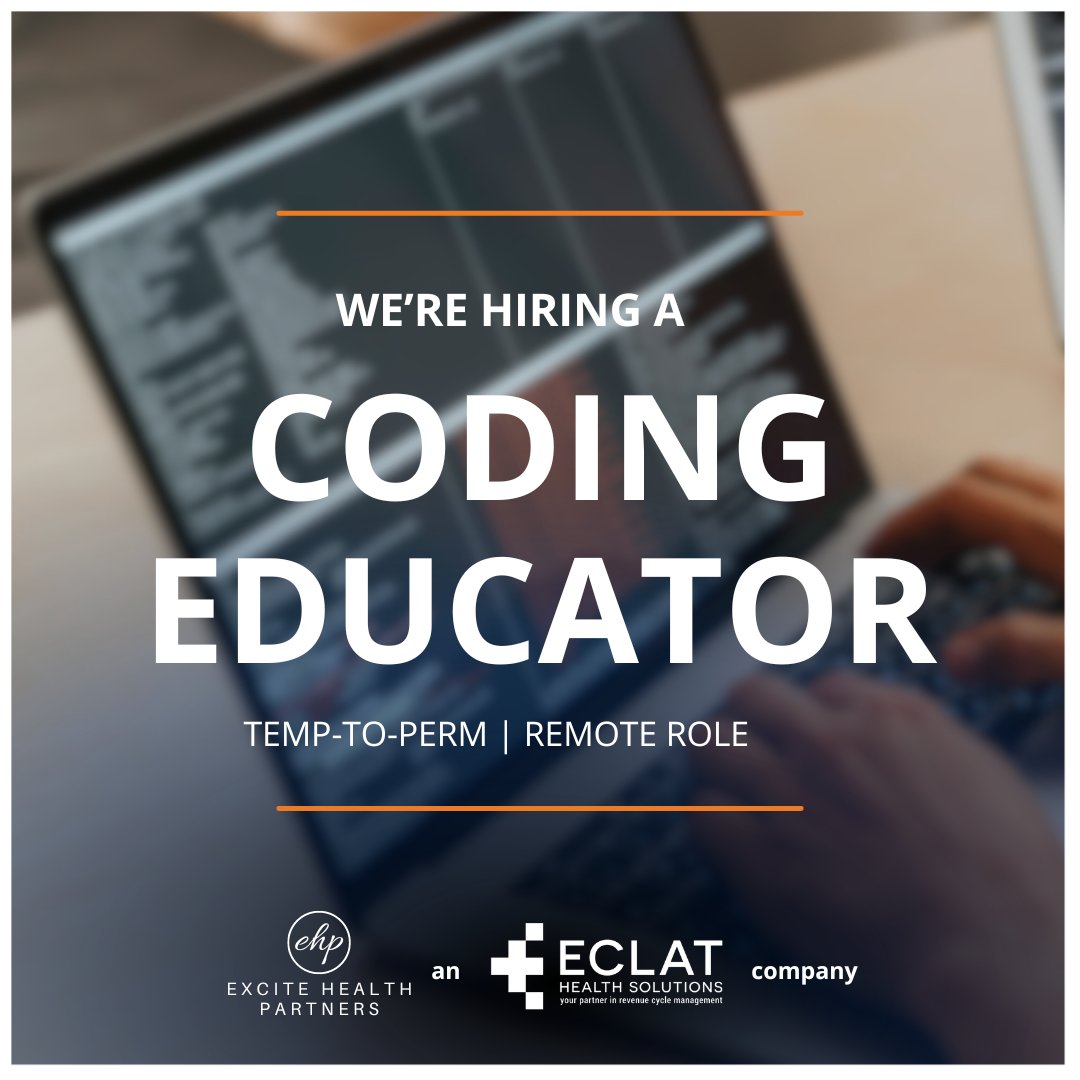 ExciteITPartner's tweet image. We’re hiring Remote Coding Educators today! 🌟

Apply now by clicking the link below! ⬇️
indeed.com/cmp/Excite-Hea…

#ExciteHealthPartners #ECLAT #ECLATHealthSolutions #Hiring #HIM #HealthInformationManagement #MedicalCoding #ClinicalCoding #CodingEducator #MedicalCodingJobs