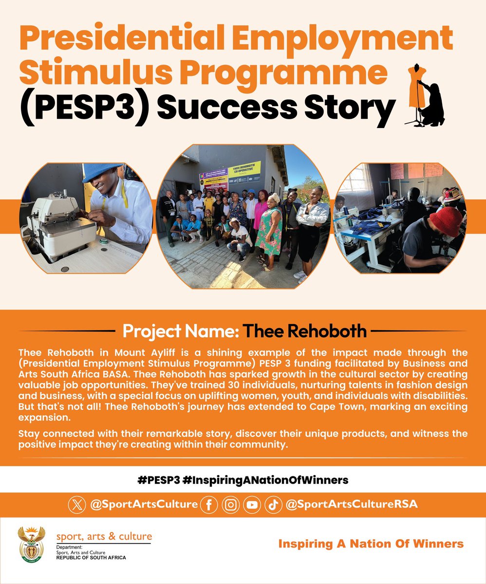 SportArtsCultur's tweet image. The Presidential Employment Stimulus Programme (PESP) is a government initiative aimed towards creating employment for artists, creatives, heritage sector workers and cultural workers after the impact of COVID-19.

#InspiringANationOfWinners 
#PESP3