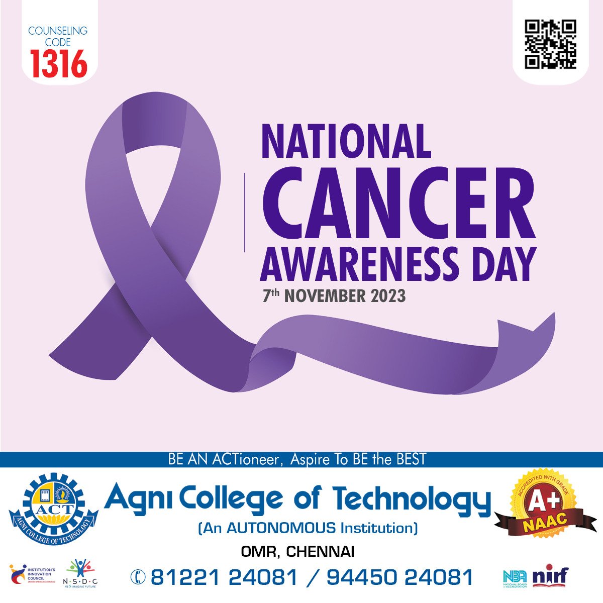 National Cancer Awareness Day

#cancerawareness #agnicollegeoftechnology #cancer #engineeringadmissions #EngineeringExcellence