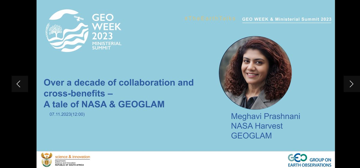 G20_GEOGLAM's tweet photo. Energies still fresh as @MEGHAVI_P takes the stage to share more on our contributions to food security, lessons learned, the enabling synergies. 4pm today, join @Dr_Andy_Nelson &amp;team to unpack the guidance &amp; tools for impactful capacity development interventions. Details👇 https://t.co/afenrEokZx