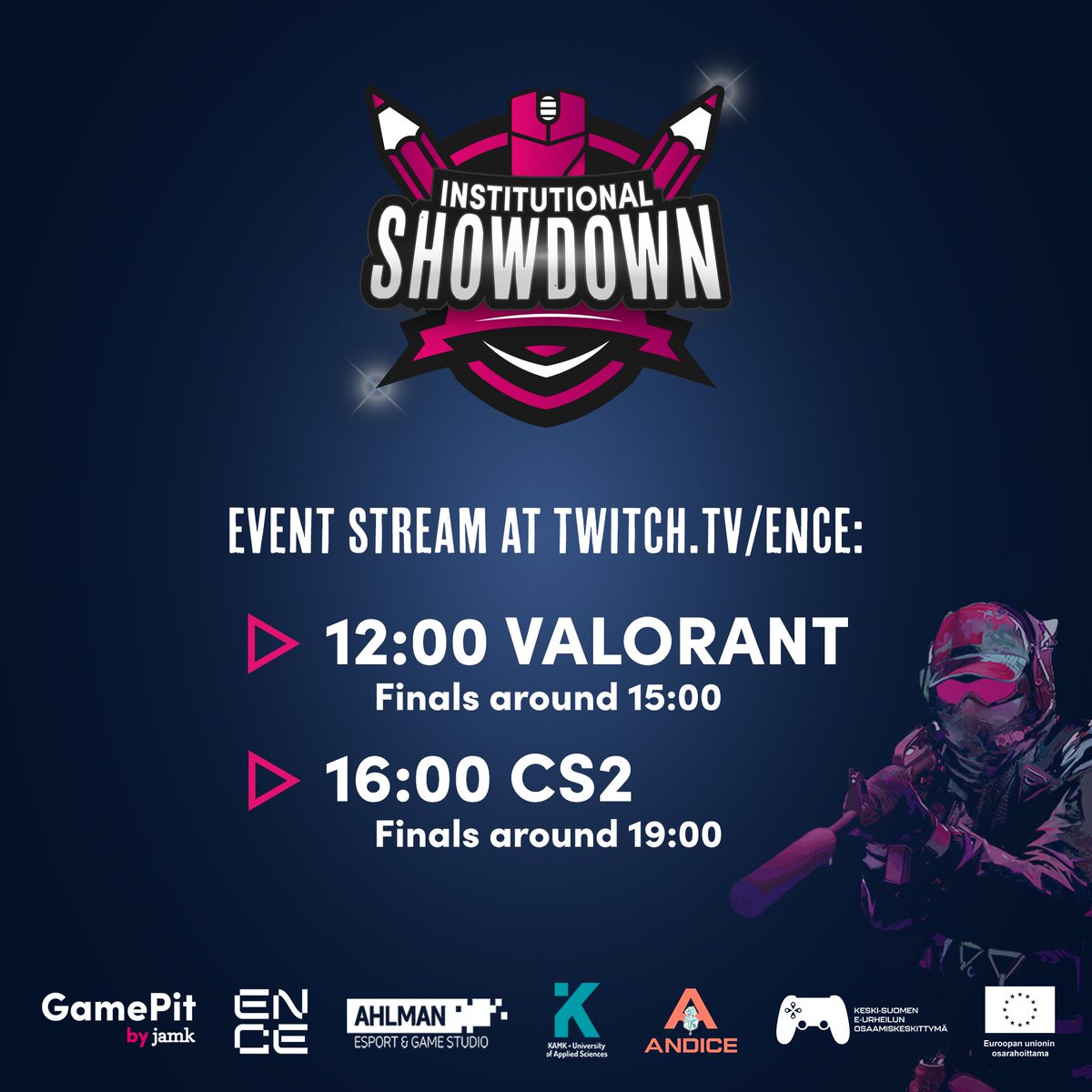 JamkGamePit's tweet photo. Näköradiot kannattaa virittää huomenna 8.11. taajuudelle https://t.co/Pc4vIntI6M klo 12 alkaen, kun taistelu oppilaitosmestaruuksista alkaa GamePitillä. 📺
👉🏻 Tapahtumaa toteuttamassa:
@ENCE
@JamkGamePit
@kamk_gg
@AhlmanGames
@AndiceCS
#esportsfi #CS2 #valorant #jamkgamepit https://t.co/2o4vDHV12U