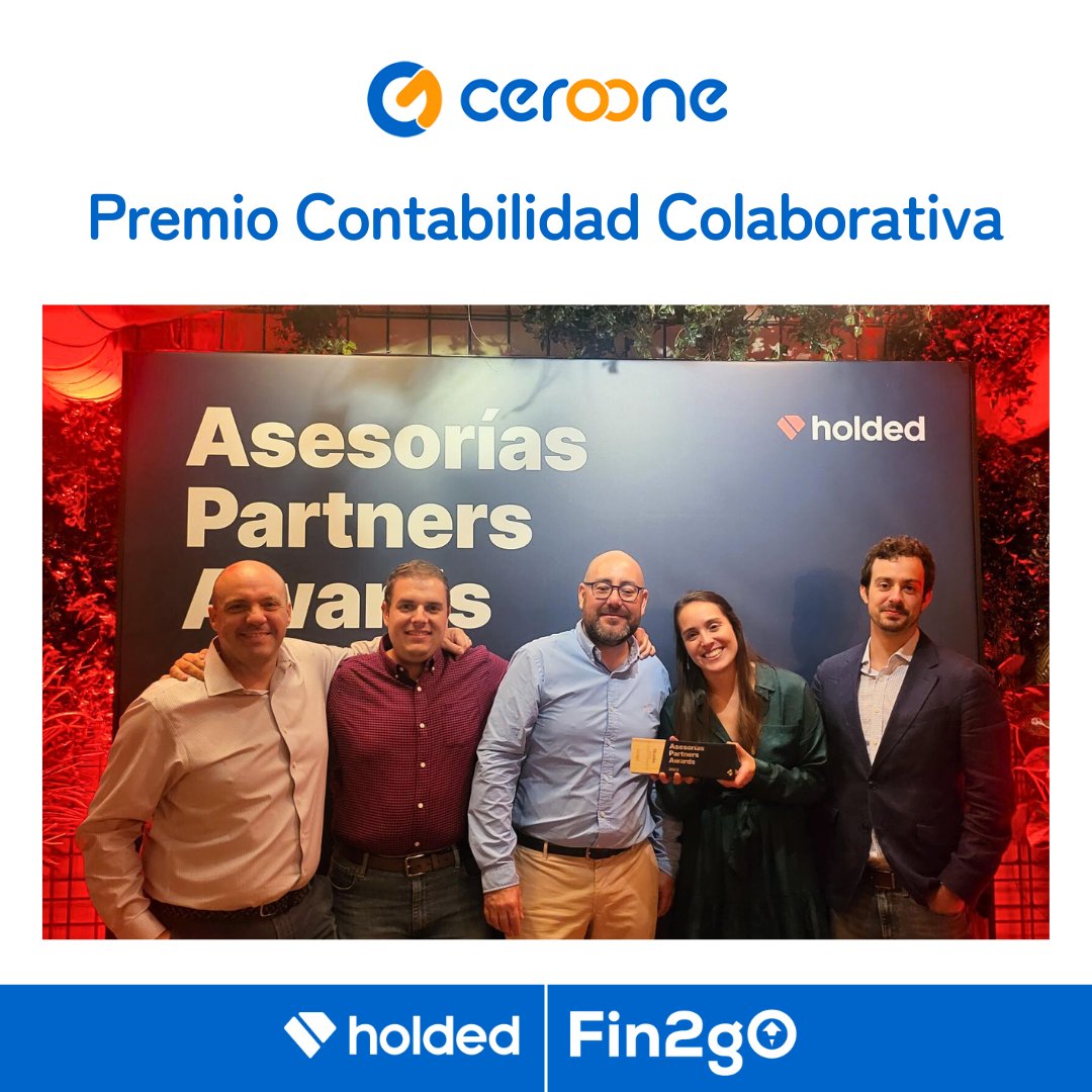 Anoche estuvimos de gala en Madrid para acompañar a #Fin2go  nuestro partner de contabilidad, a recoger el Premio Contabilidad Colaborativa otorgado por Holded.

Enhorabuena por el premio Fin2go, aunque en CEROONE ya sabíamos que sois unos cracks! 🔝🌟