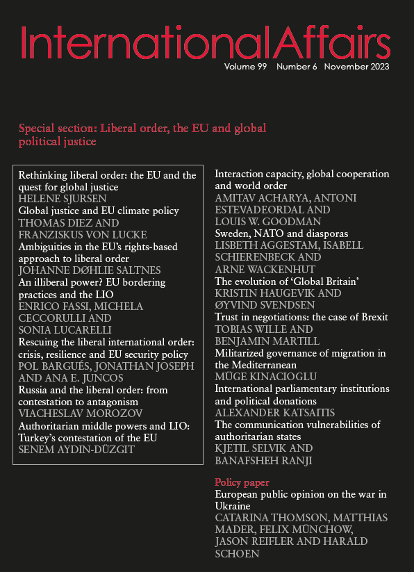 📢New issue out now! 💥 FIRST Policy paper: European public opinion on the war in Ukraine ➡️ Special section: Liberal order, the EU & global justice ➡️ 7 other articles ➡️ 32 book reviews Find it all here > academic.oup.com/ia/issue/99/6