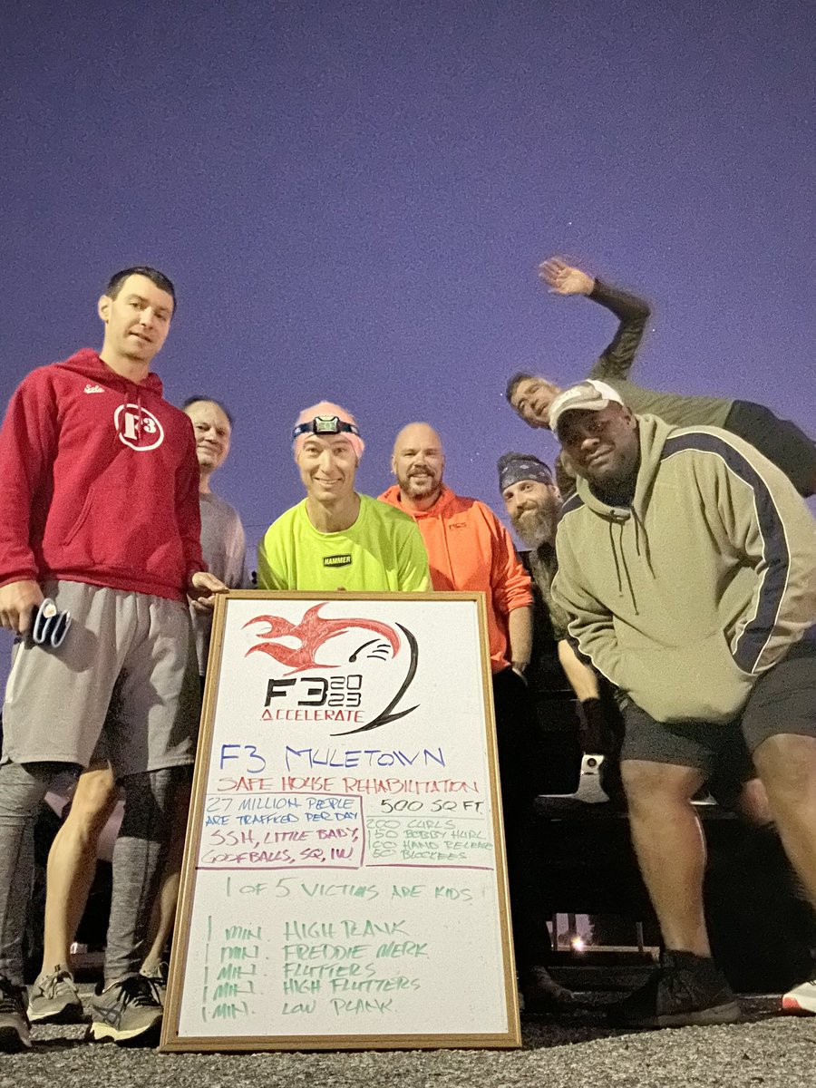 8 pax from <a href="/F3Sawmill/">F3 Blythewood</a> posted for Safe House Beatdown courtesy of <a href="/F3Muletown/">F3 Muletown</a>. 500 reps for 500sqr ft. Glad the house ain’t bigger!! Discovered Goofballs (appropriate name) Prayers for pax of Muletown and “human trafficking” rescue workers. <a href="/thef3foundation/">F3 Foundation</a> <a href="/F3Columbia/">F3 Columbia</a> <a href="/F3Nation/">F3</a>
