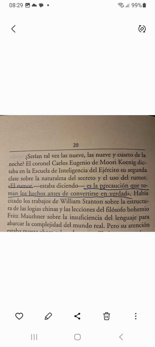 Delecuna's tweet photo. Ojo con los rumores. 
"El rumor es la precaución que toman los hechos antes de convertirse en verdad', decía el coronel Carlos Eugenio Moori Koenig en "Sant Evita", de Tomás Eloy Martínrz. https://t.co/vEZXH1IAQU