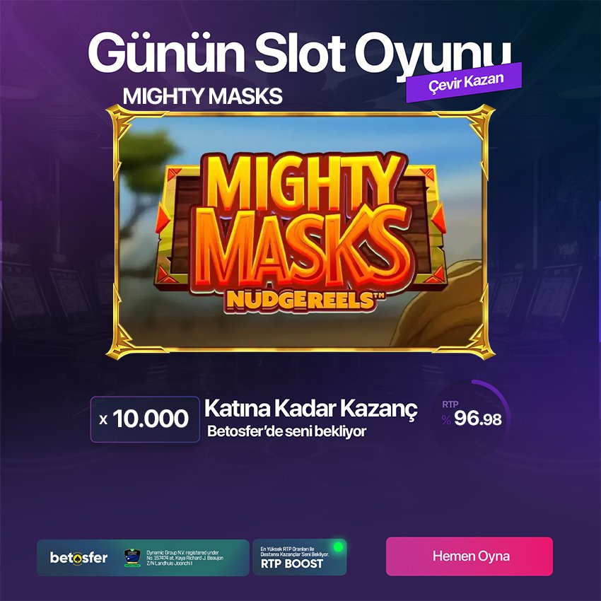 🌃 Günün En Çok Kazandıran Slot Oyunu

🎭Mighty Masks™

💰Bahsinizin 10.000x katına kadar kazanç fırsatı

🎰En yüksek RTP oranlarına sahip Slot oyunları ile sınırsızca kazanın

🏆Uluslararası Lisans güvencesiyle özgürce kazanmanın keyfini yaşayın

🚀 bit.ly/Betosferadres