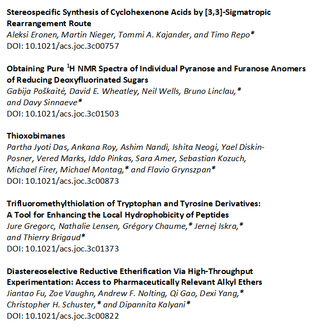 JOC_OL's tweet photo. Here they are! Our most read, recently published #JOrgChem articles so you can see what everyone is finding interesting. Please have a look:

https://t.co/w0I1arG1uA
https://t.co/6a5pULsXni
https://t.co/ZfXGccXZa2
https://t.co/UarwLHyqrd
https://t.co/a5xCfopVrx https://t.co/sRt6XOy7t4