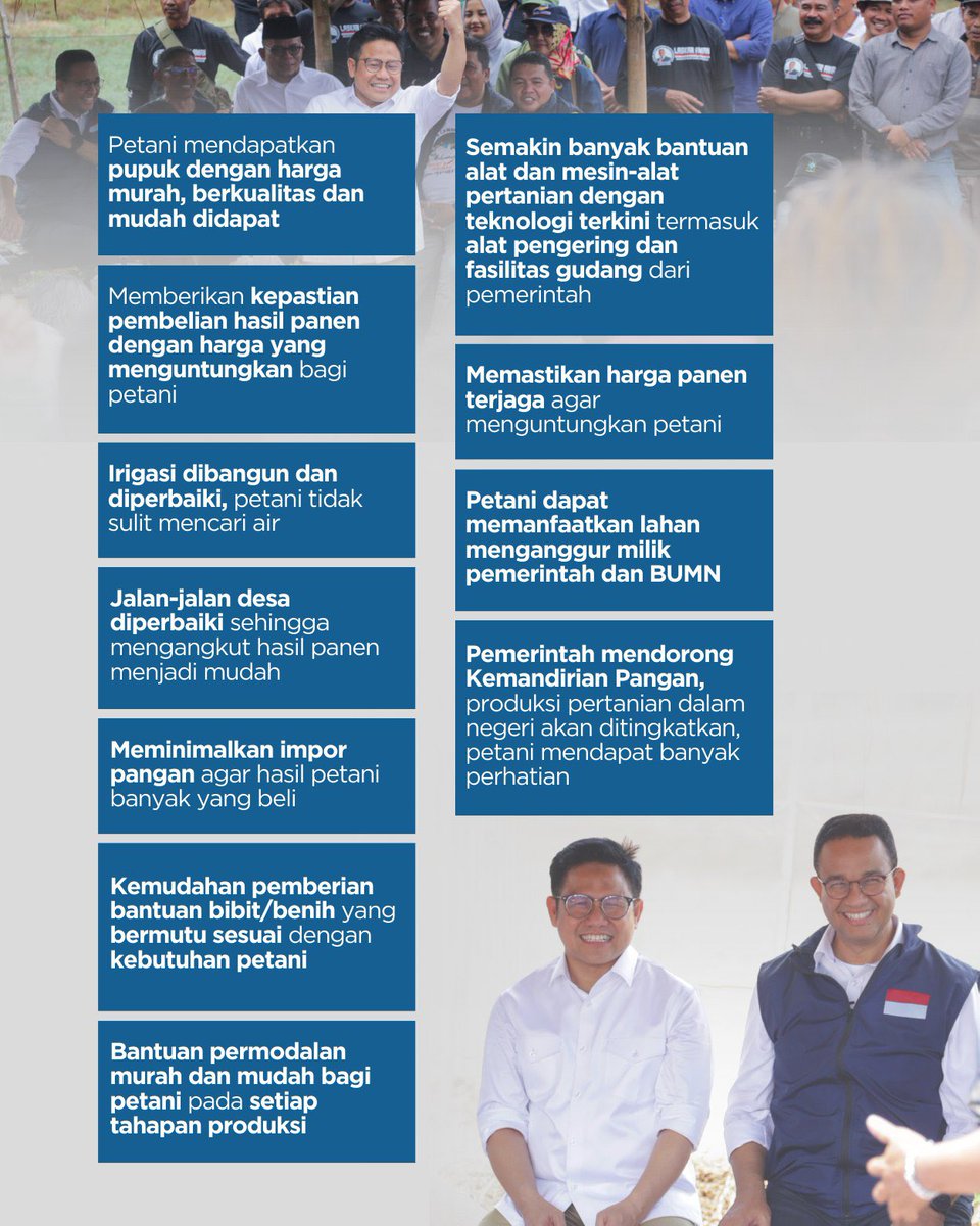 voiceofpkb's tweet photo. Dalam VISI MISI AMIN @aniesbaswedan @cakimiNOW Petani menjadi kelompok yang harus disejahterakan, Petani tenang, Petani untung, Petani bisa menabung. Ada 35 kata kunci “Petani” di dalam VISI MISI AMIN, ini menunjukan keseriusan AMIN dalam mensejahterakan Petani. 🇮🇩💚

#AMINBelaPetani
#AniesMuhaimin2024