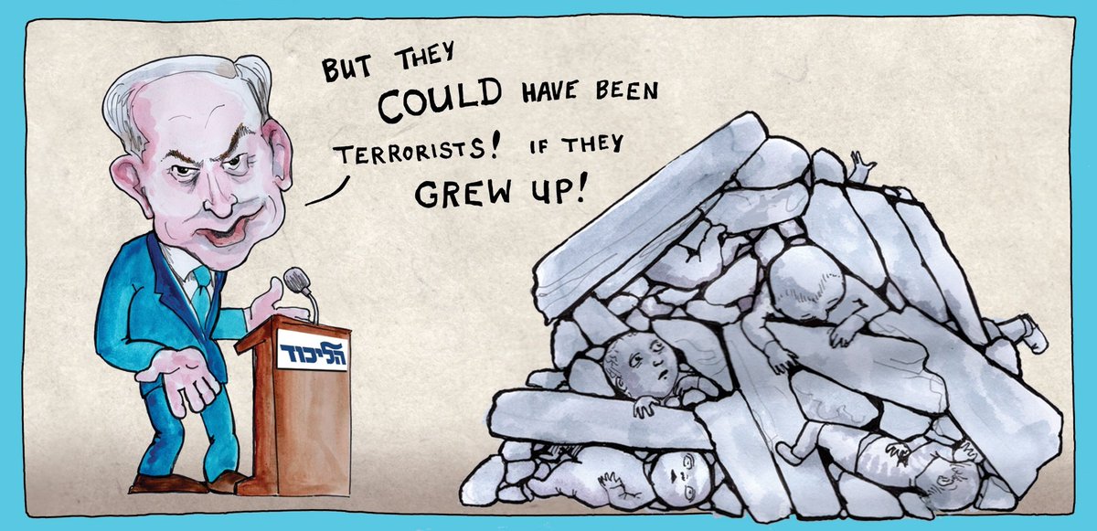 The UN has said 'Gaza is becoming a graveyard for children'. Forthcoming cartoon for New Internationalist magazine. #IsraelisAreNotTheirGovernment #Likud #GazaGenocide #CeasefireForGazaNOW