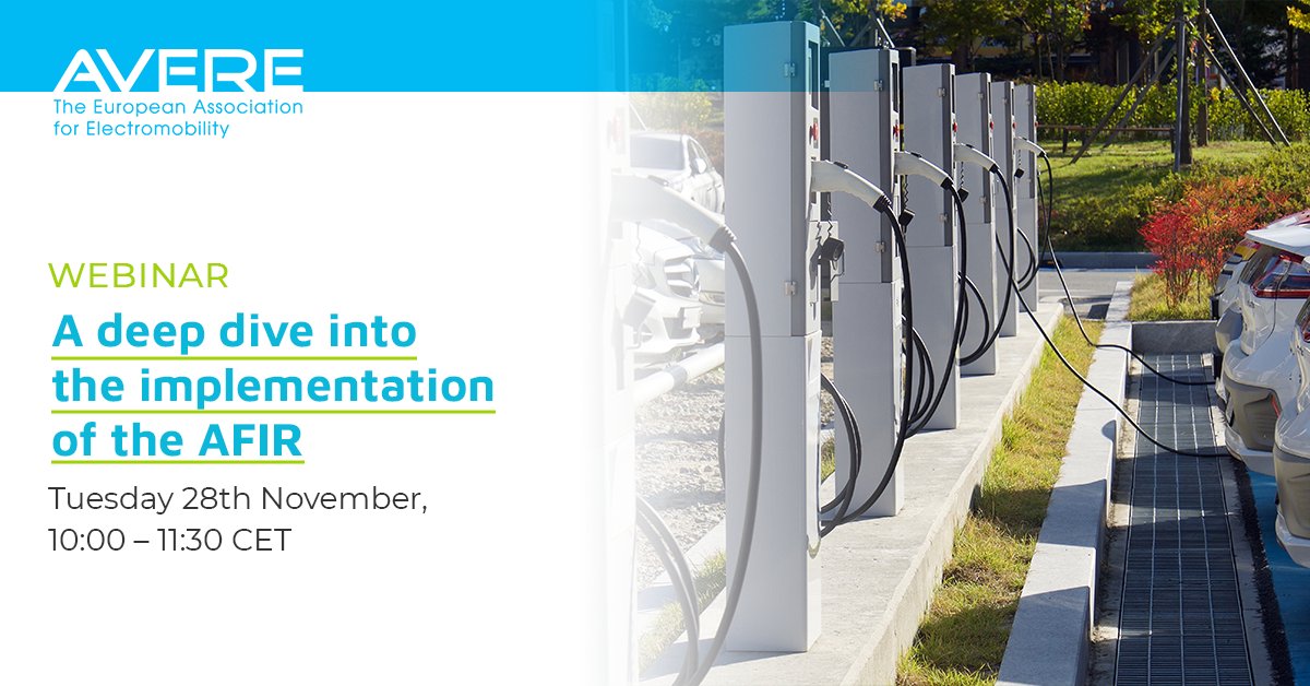 ⚡🛣️ #AVERE Webinar - A deep dive into the implementation of the #AFIR 
🗓️ 28 Nov, 10:00 - 11:30 CET
🎯 Let's explore AFIR's key implementation priorities and timelines and gain expert insights into the future of alternative fuel infrastructure in the EU.
Register below 👇👇