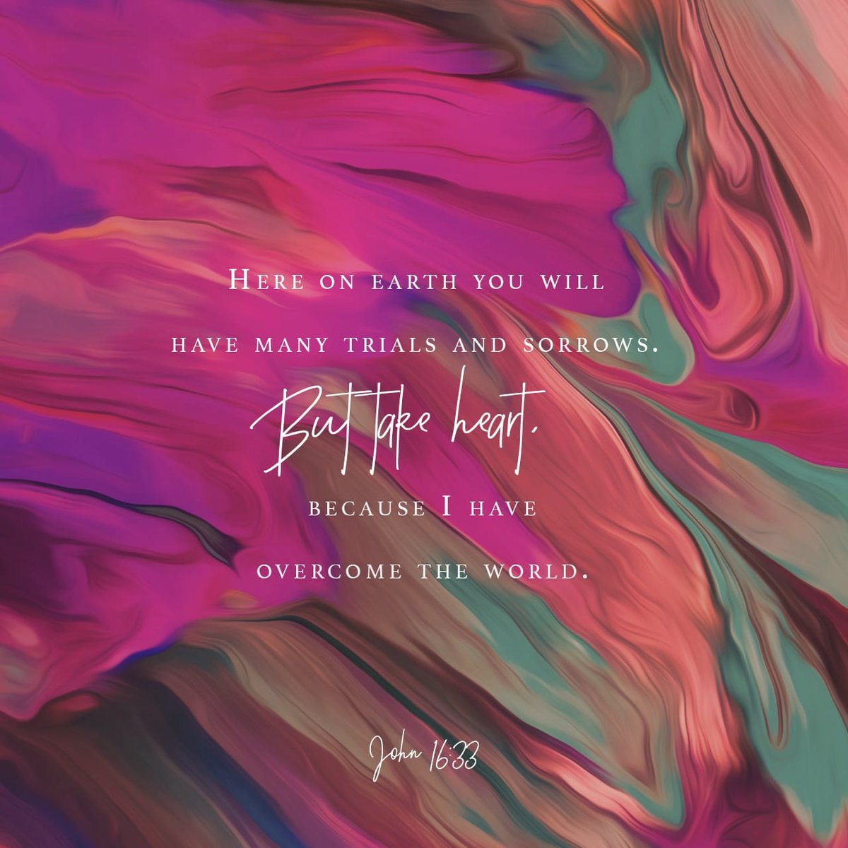 “I have told you these things, so that in me you may have peace. In this world you will have trouble. But take heart! I have overcome the world.” -John 16:33 NIV #VerseoftheDay #tuesdaythoughts #tuesdayvibe #tuesdaymotivation