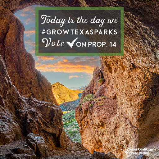growtexasparks's tweet photo. Nov. 7 has arrived! Today is #ElectionDay. Don't forget to get out and vote for #Prop14 today to conserve land and water resources, protect our quality of life, and preserve natural areas from development. Learn more at https://t.co/RToewaovjO. #VoteYESonProp14 #GrowTexasParks https://t.co/drhnFWhPP0