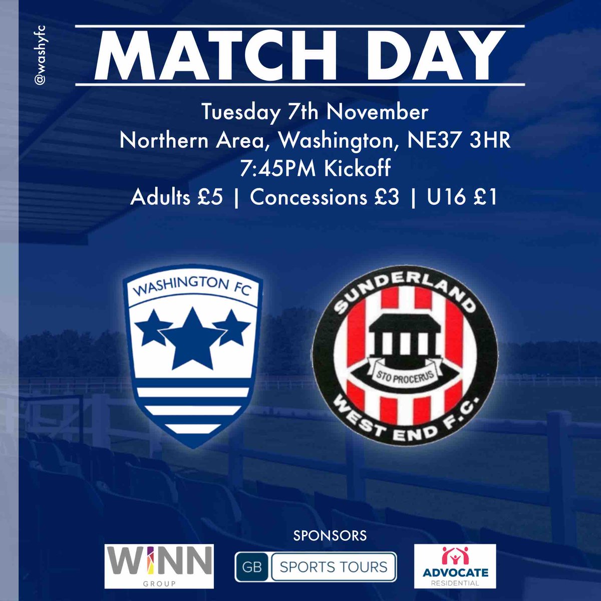 washyfc's tweet photo. Match Day | Our men are back in action this evening in the Ernest Armstrong cup against Sunderland West End at home, 7:45pm kick off. Come on down and support 🔵⚪️🔵⚪️
#washingtonandproud #washywashywashy #clubforthecommunity #cluboftheyear https://t.co/z2pOSh8HMd