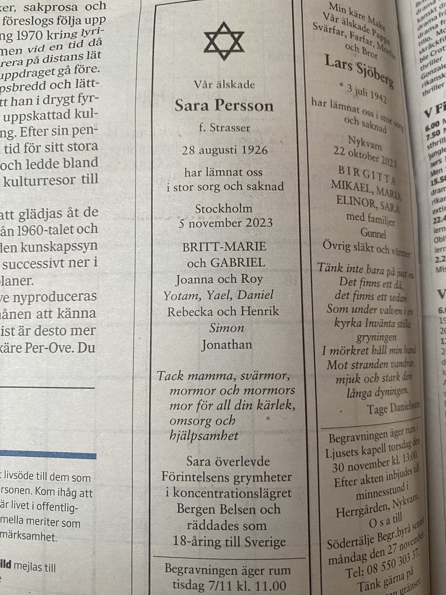 En liten notis i Svenska Dagbladet rymmer ett helt livsöde, och blir en kort påminnelse om att det snart inte är så många kvar som kan berätta om vad som hänt i Europa när hatet fått ta över – trots att det heller inte var så länge sedan.