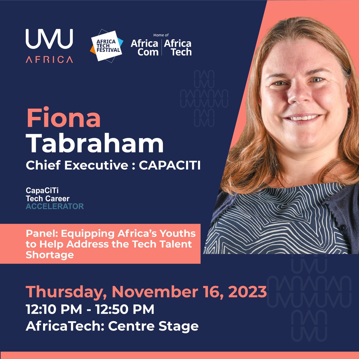 Fiona Tabraham, our Chief Executive at CapaCiTi explores "Empowering Africa's Youth to Tackle the Tech Talent Challenge" on the grand stage of the AfricaTech Centre. 
Being part of our community, you receive a 15% discount on your ticket! Secure your spot: lnkd.in/dcUrpNJf
