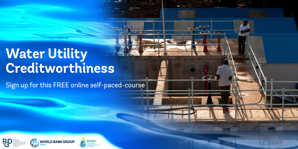 WorldBankWater's tweet photo. How can we scale up financing for water &amp; double down on the mobilizing finance for development (MFD) agenda, to advance sustainable private sector investments and solutions? 

This utility creditworthiness course can help: https://t.co/kjrR036rEQ https://t.co/XmQ784LMBd