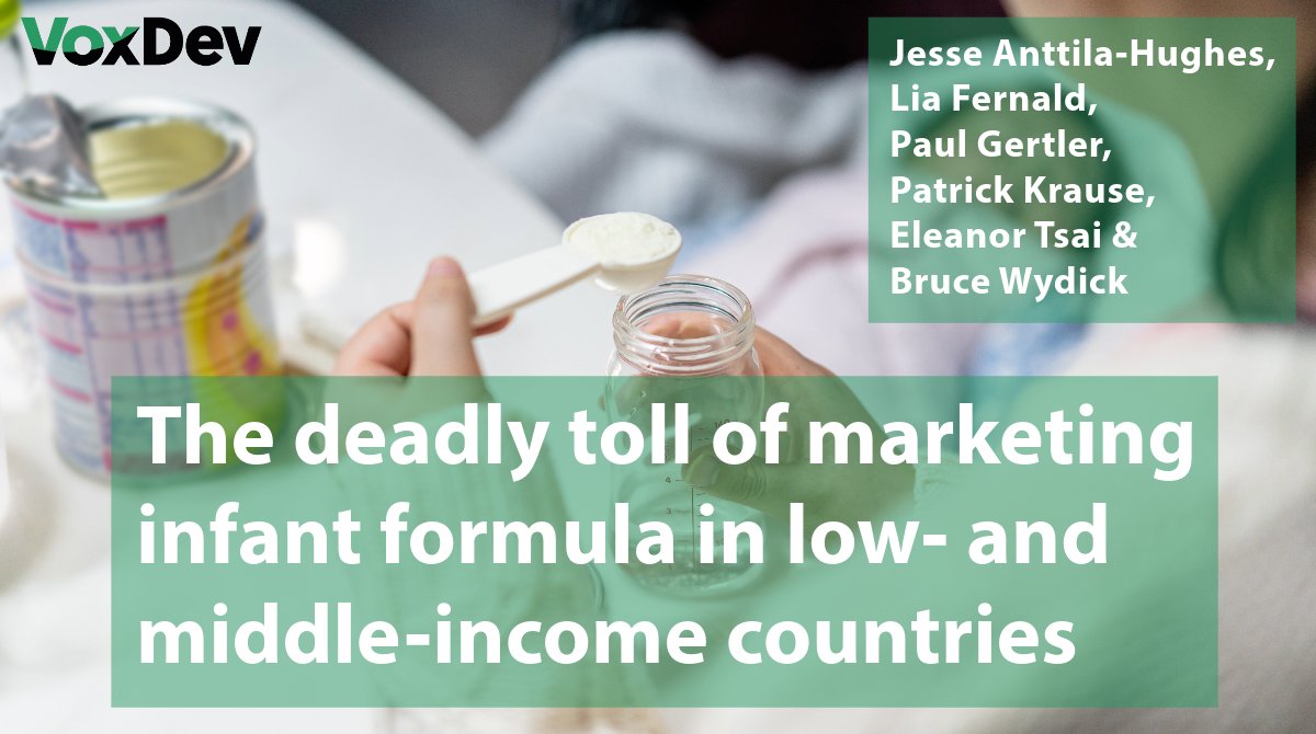 The deadly toll of marketing infant formula in low- & middle-income countries. Last week on VoxDev, @jesseXjesse @USF_Economics, @liafernald @UCBerkeleySPH, @paul_gertler @BerkeleyHaas, Patrick Krause, Eleanor Tsai & @BruceWydick outlined their research: voxdev.org/topic/health-e…
