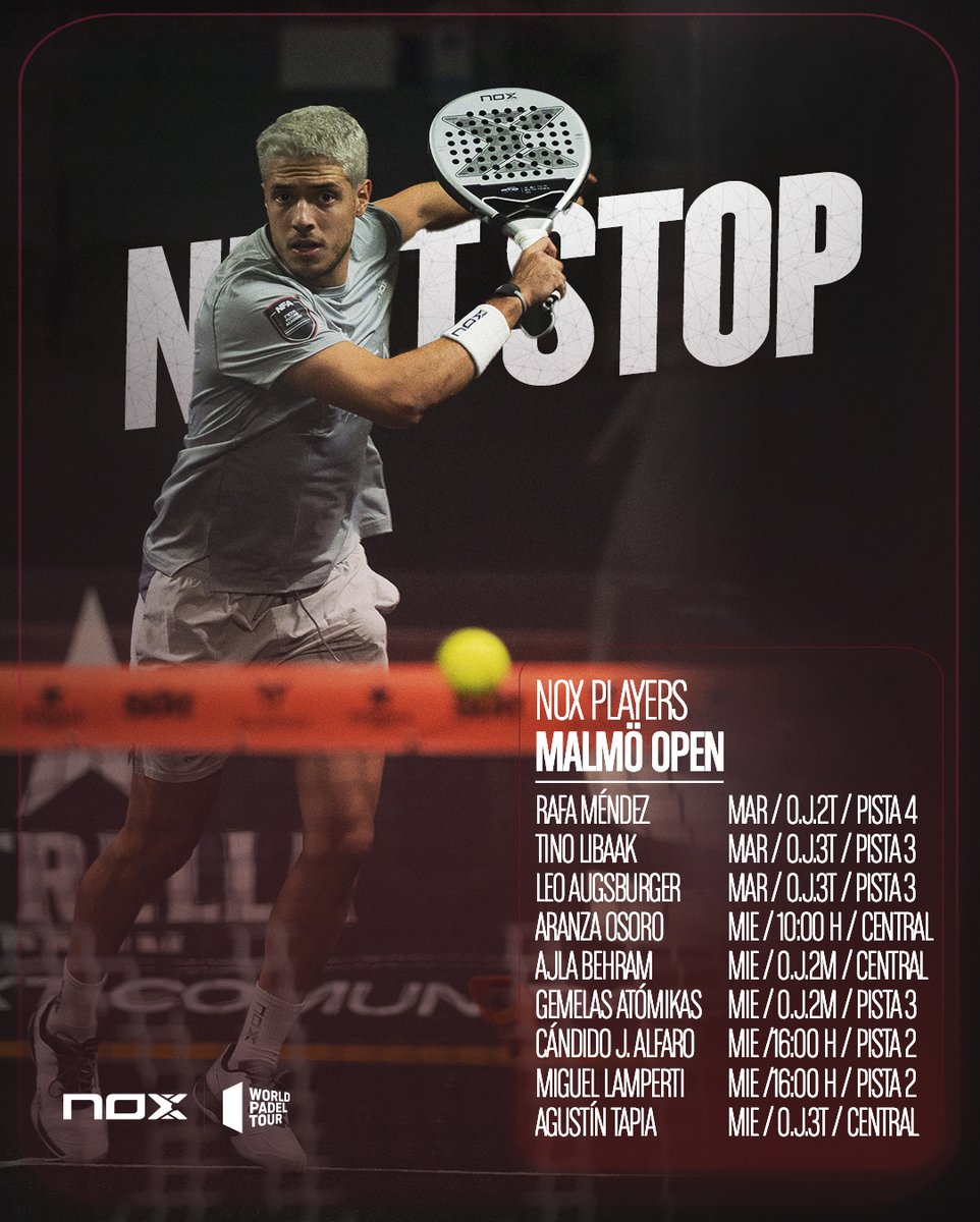 noxpadel's tweet photo. 💪 El #TemNox está dispuesto a darlo todo en el #WPTMalmöOpen🇸🇪. Mucho ánimo a @agustapiacarp, Ajla Behram, @aranzaosorou, @candidoalfaro95, @GemelasAtomikas, Leo Augsburger, @Miguel_Lamperti, Rafa Méndez y Tino Libaak. #NoxPadel #WorldPadelTour #PadelProPlayer #makesyouimprove https://t.co/KrDhiB4jRl
