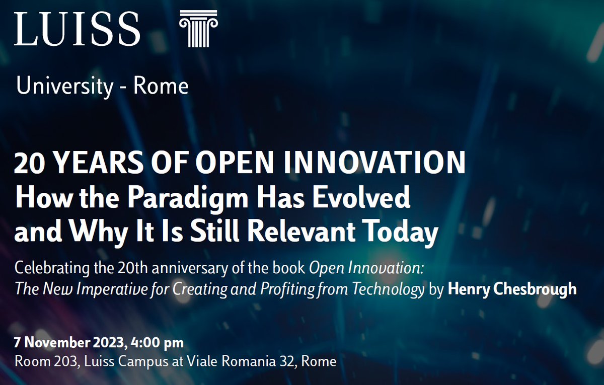 Today our co-founder Isabella Castiglioni will be talking at LUISS Business School about the #openinnovation paradigm and its evolution over the last 20 years. Glad to contribute to the panel and share with such impactful speakers! luiss.it/evento/2023/11…