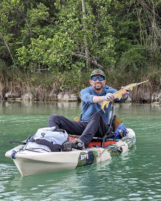 mooshnee's tweet photo. First tweet in ages. But it’s #garweeek at the @OKWildlifeDept so thought I’d try one. 

Here I am catching one on a fly rod. https://t.co/QvgSkjGYtk