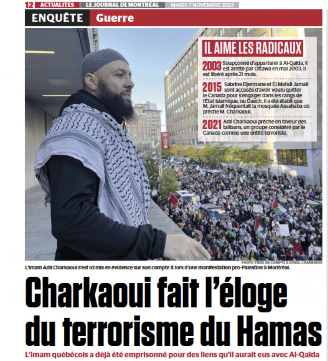 Norman Spector on X: "Charkaoui praises Hamas terrorism The Quebec imam was  already imprisoned once for links he allegedly had with Al-Qaeda  Controversial Imam Adil Charkaoui has made public calls for violence
