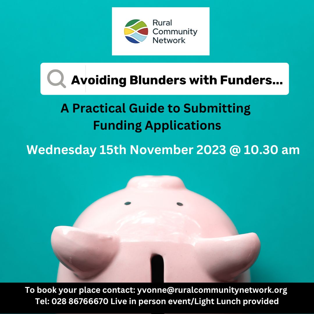 Get support to develop better and more effective funding applications & understand good practice in relation to community fundraising. When: Wed 15th Nov. Time: 10:30am – 12:30pm. Where: RCN Office, Cookstown. Sign up here: forms.gle/CNPBnWgFCqWT2u…