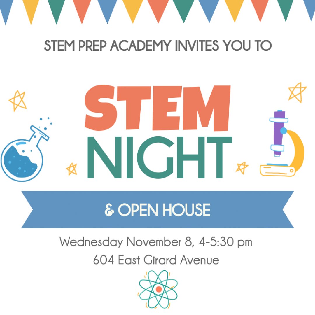 Dive into the world of STEM at STEM PREP ACADEMY's FREE STEM NIGHT & OPEN HOUSE this Wednesday, November 8th, from 4:00 pm to 5:30 pm (604 East Girard Avenue, Philadelphia). Register: form.jotform.com/202514173772149 #NationalSTEMDay #STEMNight #OpenHouse #STEMEducation #PhiladelphiaSTEM