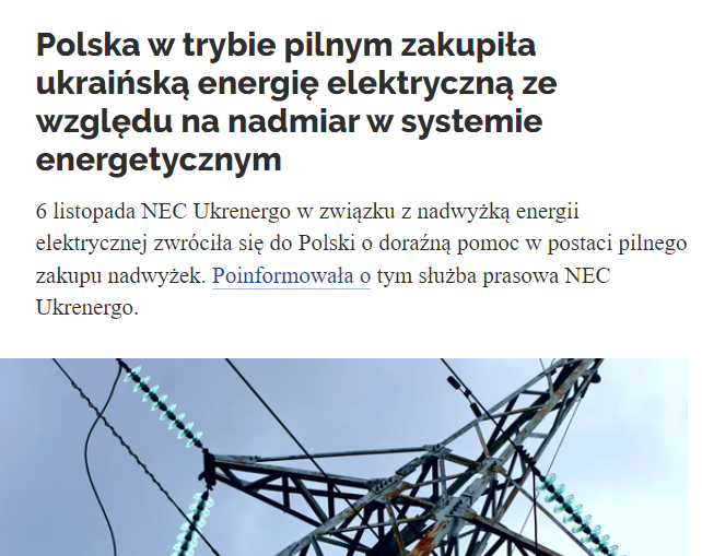 BalliMarzec's tweet photo. 6 listopada #Ukraina zwróciła się do Polski o pilny zakup nadwyżek energii elektrycznej.
Polska daje Ukrainie za darmo 100 miliardów pomocy, a Ukraina swoją nadwyżkę #SPRZEDAJE Polsce.
Jak długo Ukraina będzie wykorzystywać (dymać) Polskę? https://t.co/IB6KnSXDPW