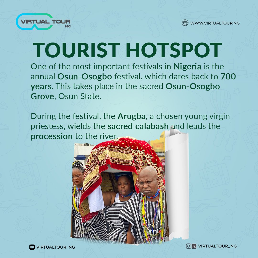 virtualtour_ng's tweet photo. Journey with us to one of the biggest festivals in Nigeria, The Osun- Osogbo festival ๐คฉ
It is certainly a major tourist attraction for lovers of culture. ๐
Click the link in our bio to enjoy culture at its best ๐
.
.
.
#virtualtourng #lagos #ibadan #abuja #virtualtourism https://t.co/aNWoy4slWw