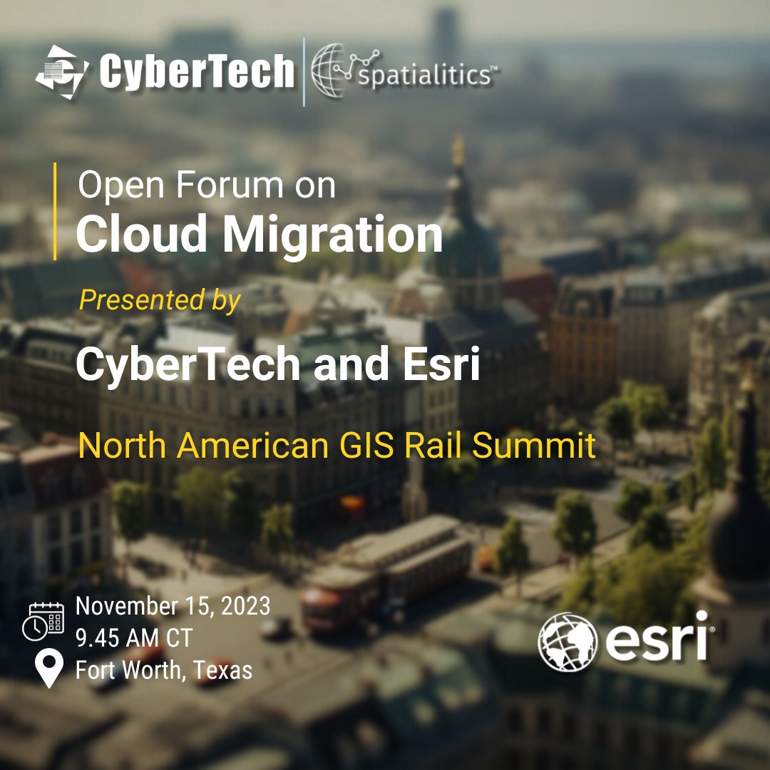 SpatialiticsLLC's tweet photo. Join us for an Open Forum on 𝐂𝐥𝐨𝐮𝐝 𝐌𝐢𝐠𝐫𝐚𝐭𝐢𝐨𝐧 presented by 𝐂𝐲𝐛𝐞𝐫𝐓𝐞𝐜𝐡 and 𝐄𝐬𝐫𝐢 at the 𝐍𝐨𝐫𝐭𝐡 𝐀𝐦𝐞𝐫𝐢𝐜𝐚𝐧 𝐆𝐈𝐒 𝐑𝐚𝐢𝐥 𝐒𝐮𝐦𝐦𝐢𝐭 𝟐𝟎𝟐𝟑. 
Follow our page for more insights: https://t.co/l63e4pWjex
 #CyberTech #Esri #Rail #CloudMigration https://t.co/vrc0HYsLwL