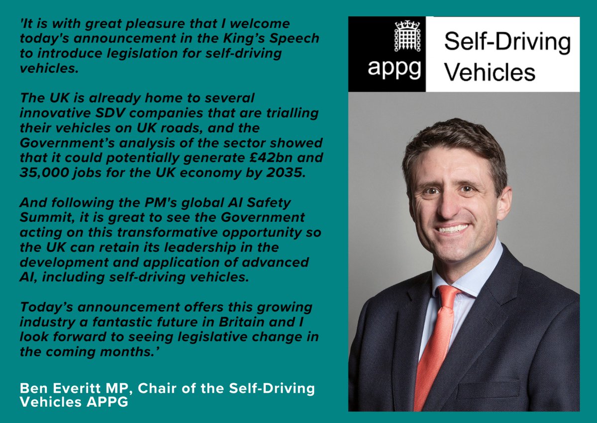 Our Chair @Ben_Everitt's reaction to the legislation to support the safe deployment of #selfdrivingvehicles included in the King’s Speech today 👇