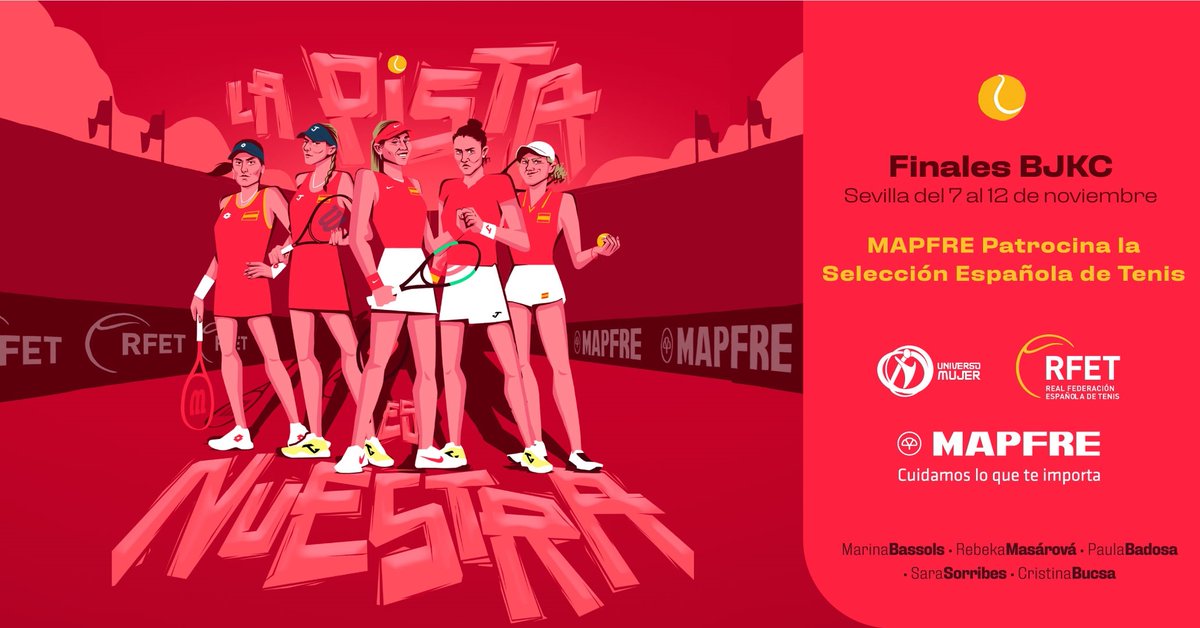 Del 7 al 12 de noviembre se disputará en Sevilla las Finales la Billie Jean King Cup. 🎾 ¡Con muchas ganas de ver jugar a la Selección Española MAPFRE de Tenis! #BJKCupFinals #MAPFREtenis