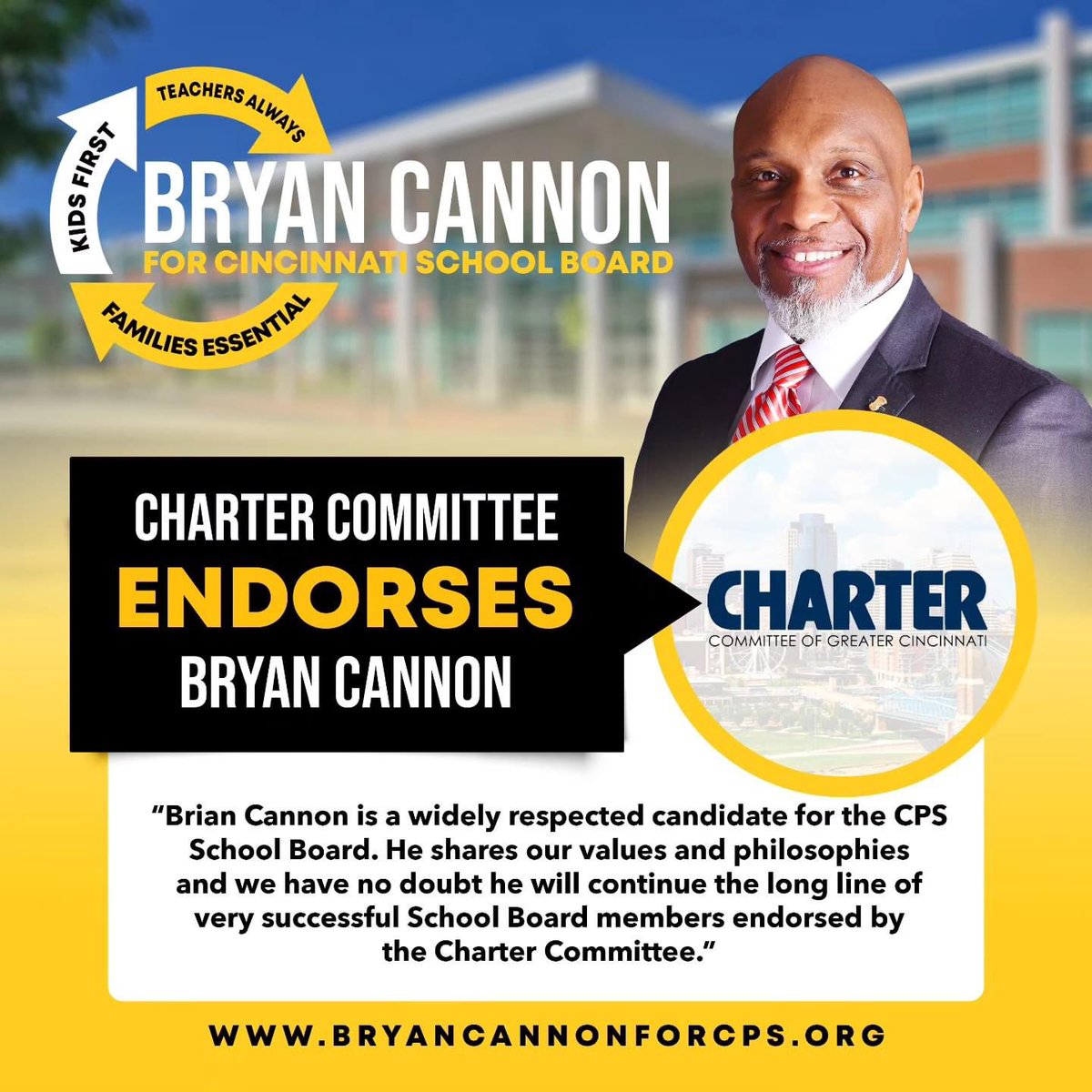 CharterCmte's tweet photo. It’s Election Day 🗳️ 

The Charter Committee is committed to Good Government and so is Bryan Cannon. Remember to vote for Bryan Cannon for Cincinnati Public School Board at the polls today. #CannonForCPS https://t.co/BPsMlE1GHh