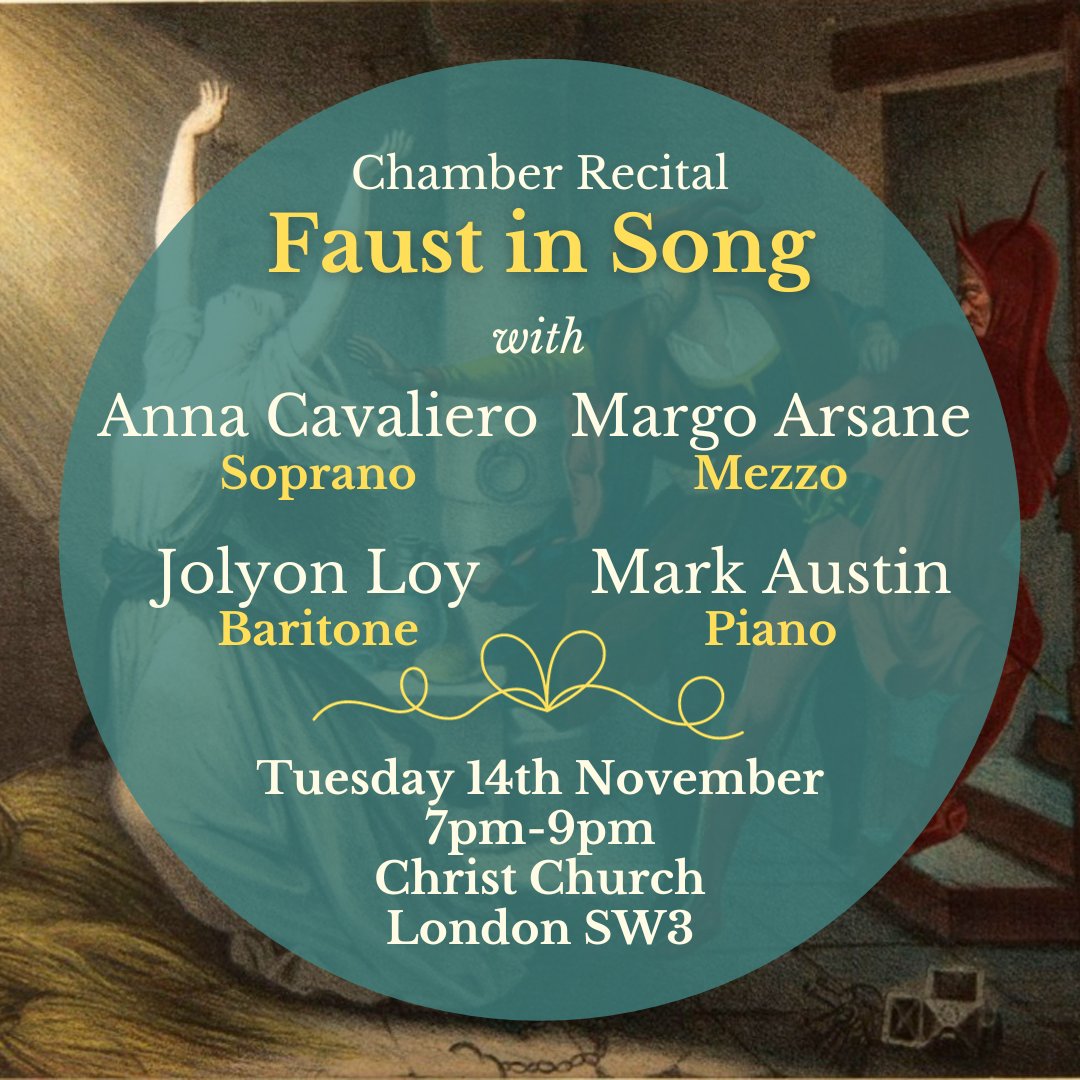 Next week! A recital exploring the Faust legend in music. Some of the best loved songs in the repertoire are inspired by this captivating tale... <a href="/AnnaCavaliero/">Anna Cavaliero</a>, <a href="/MargoArsane/">Margo Arsane</a>, <a href="/JolyonLoy/">Jolyon Loy</a> and <a href="/Mark_Aus_tin/">Mark Austin</a> are sure to delight! 

Grab tickets: operaprelude.org/whats-on/2023/…