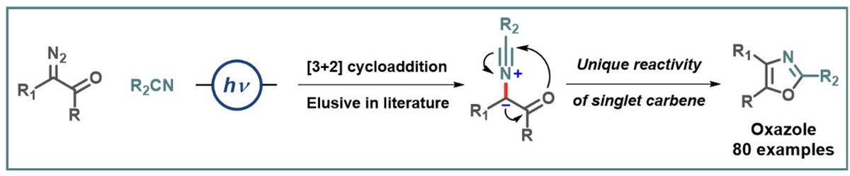 Looking for oxazole synthesis ? Here is an exciting catalyst-free new method using light. @angew_chem @dm_lab @arghasa68168988, @SenResearchGrp Photoinduced [3+2] Cycloaddition of Carbenes and Nitriles: A Versatile Approach to Oxazole Synthesis onlinelibrary.wiley.com/doi/full/10.10…