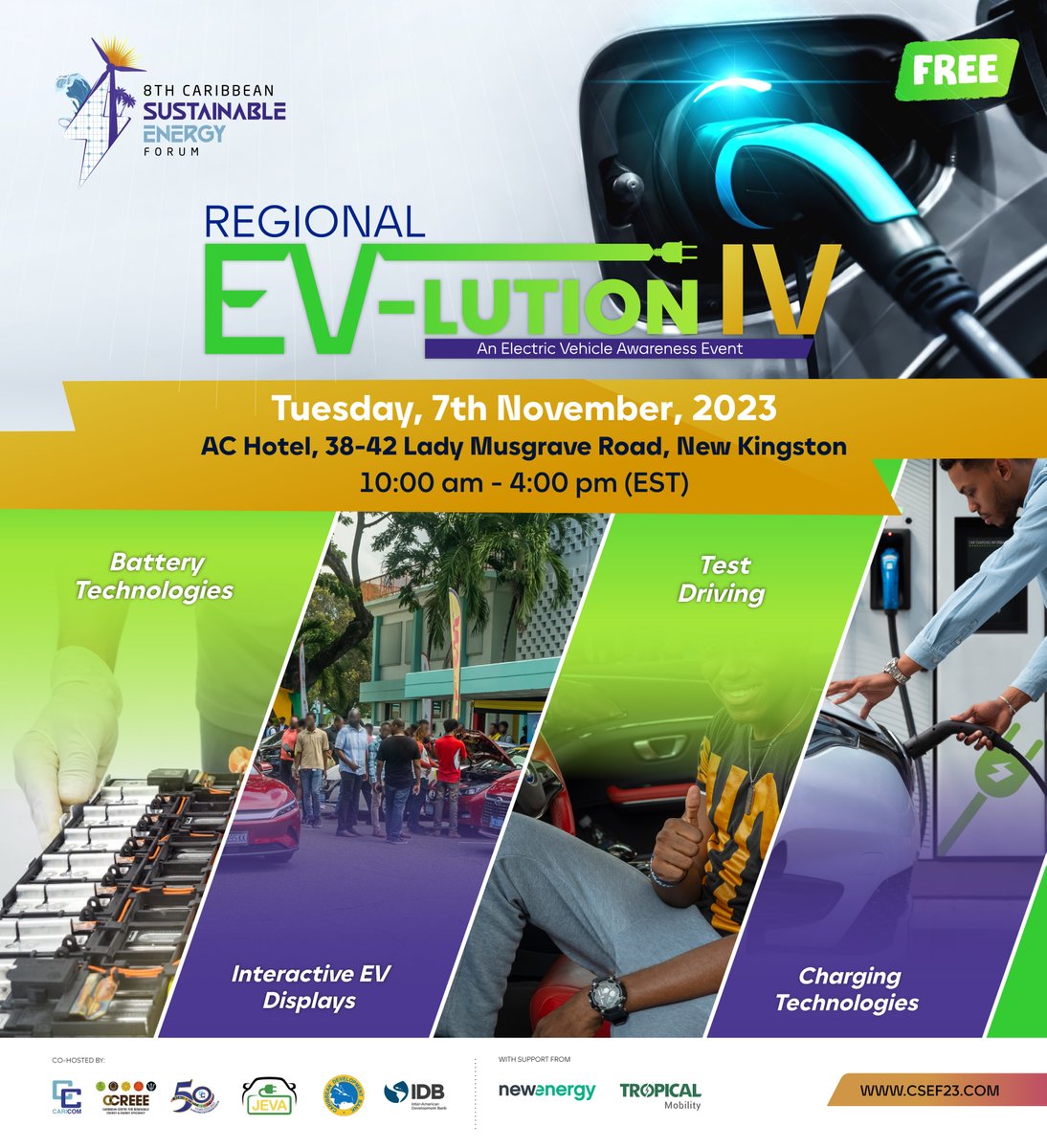 CARICOMorg's tweet photo. #HAPPENINGTODAY
๐EV-Lution IV: An Electric Awareness
๐
Nov 7 2023
๐บ๏ธAC Marriott Hotel, Kingston,๐ฏ๐ฒ
๐ซGet up close to Electric Vehicles and enjoy interactive displays
๐ป Visit https://t.co/W7WtYx3J02 for more info
#CARICOMENERGY #CSEF2023 #CSEF8 #WOMENINENERGY #CEM23 #ENERGYMONTH https://t.co/w91I9VgnIt