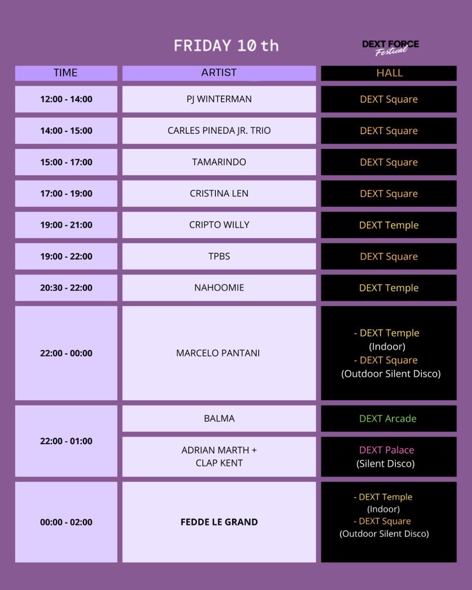 DEXToolsApp's tweet photo. Hey $DEXT Community!  

Only 3⃣ days left until @DEXTForceFest! 
🔥We are pleased to announce artists' schedule!

🗓️10th-11th NOV 
🏛️La Llotja de Mar - Barcelona 
🎟️https://t.co/7jKTQla0l1

See you there! 😌 https://t.co/zKwk8FksGP