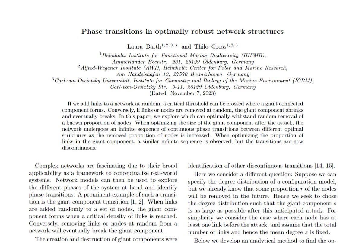 A new preprint by @laurabarthm went online today (arxiv:2311.03187). It answers a simple question that has a surprisingly #complex answer -- one that involves #networks and an infinite sequence of structural phase transitions ...