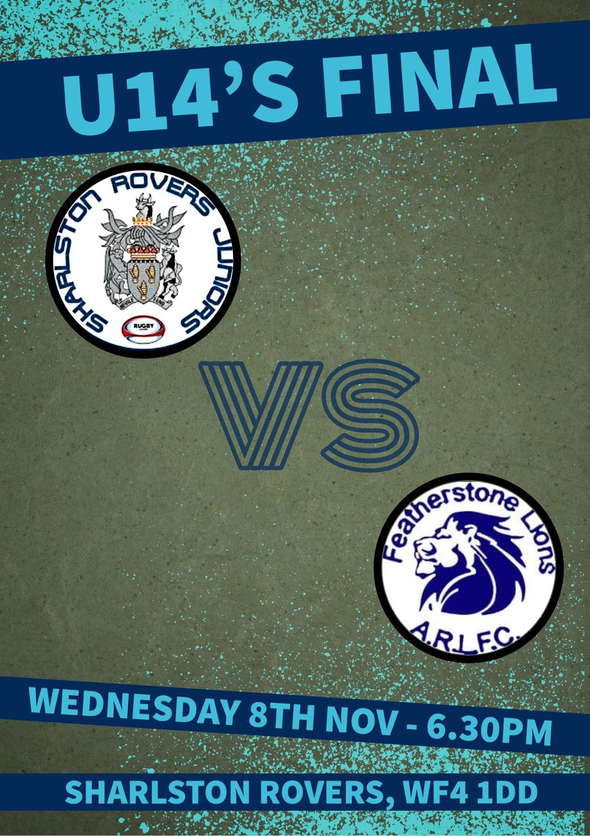 🚨Change of venue🚨 Tomorrow nights under 14’s Wakefield District final between Sharlston Rovers and Featherstone Lions will now take place at our ground. KO 6.30pm