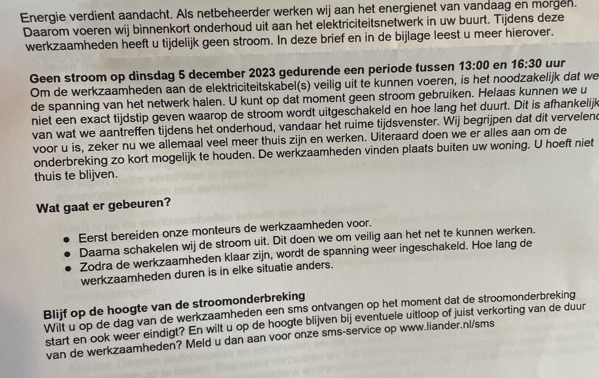 Serieus <a href="/LianderNL/">Liander</a> !? Op 5 december de stroom ‘s middags afsluiten voor werkzaamheden? Zullen Sinterklaas vierende bewoners <a href="/Gem_Doesburg/">Gemeente Doesburg</a> leuk vinden…