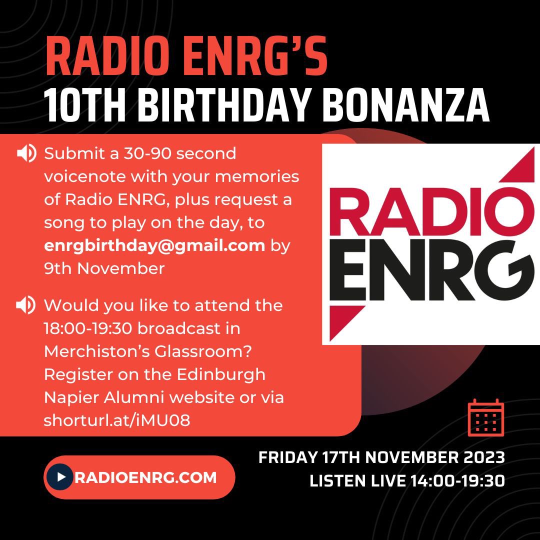CALLING ALL FORMER RADIO ENRG HOSTS! 

We’re celebrating our 10th anniversary with some special shows on Friday the 17th of November and we’re collecting YOUR VOICE NOTES to be broadcast! 

Send a 30 to 90 second voice note of your ENRG reflections to enrgbirthday@gmail.com 📻